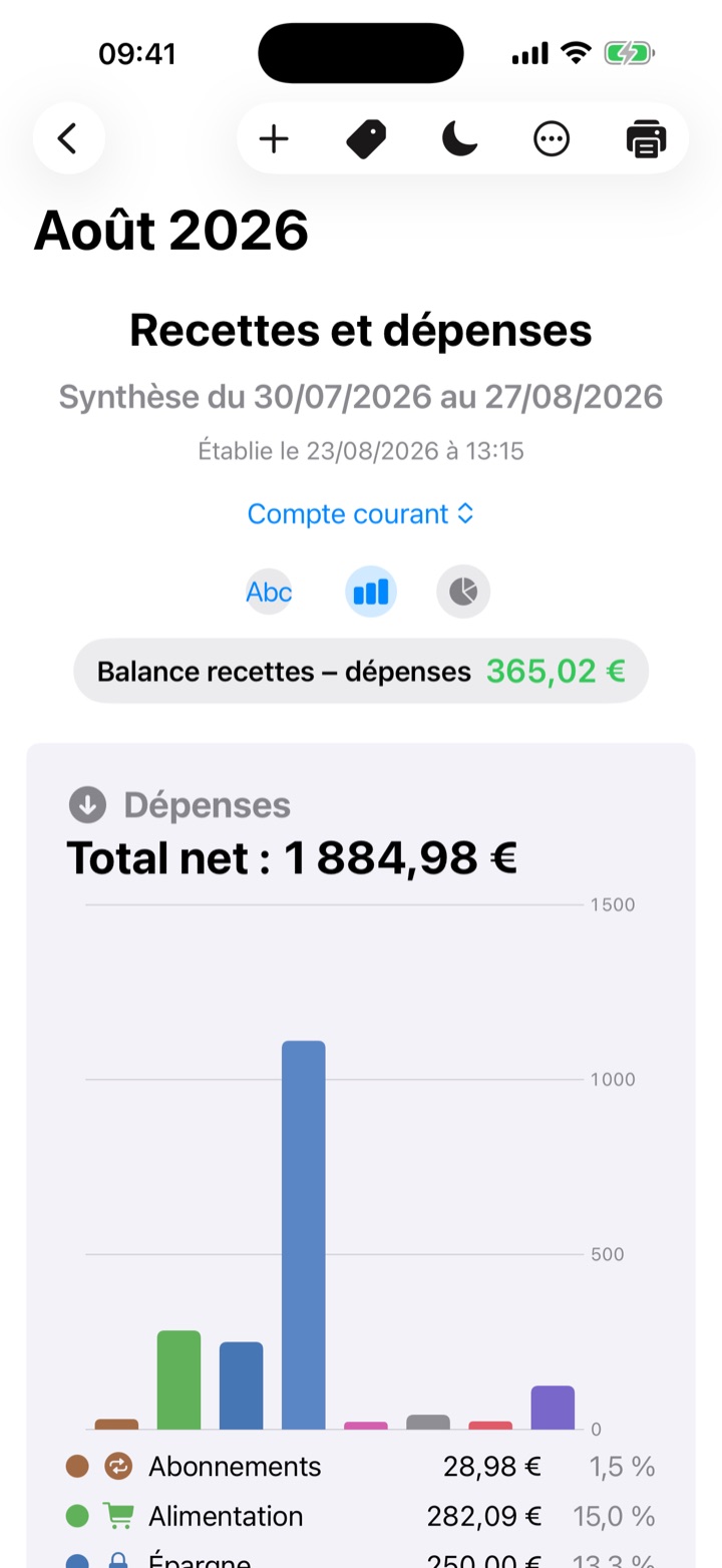BankGest sur iPhone, rapport des dépenses